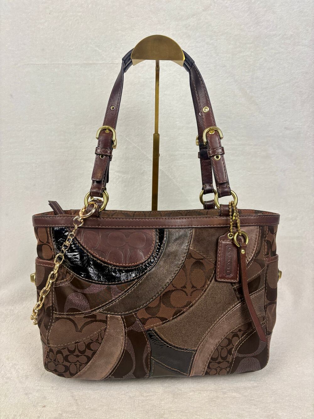 Vintage Coach Mosaic Signature Patchwork Shoulder Tote with Chain